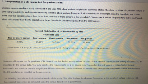 5. Interpretation of a chi-square test for goodness of fit Suppose you are reading a study conducted in the year 2000 about w