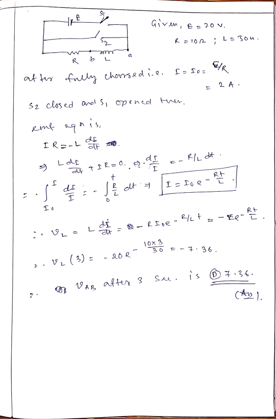 dy T I R=0. ? YKE Giren, E=2ov. Raior LE30H. mm L a b R FIR I. TOE after fully charrsedine. 2 A. S2 closed ands, opened ther.