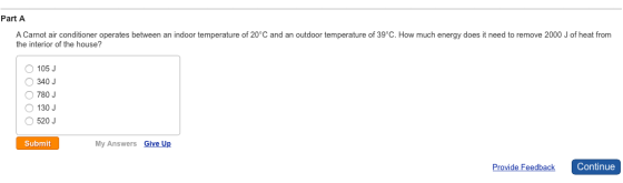 A Carnot air conditioner operates between an indoo