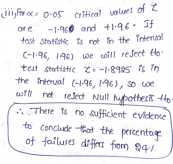ėlį)for α: 025 critical values ofi are -1.960 and朴96.It test Statistic s not n the fnteruol C16, 146reJect to test statistic