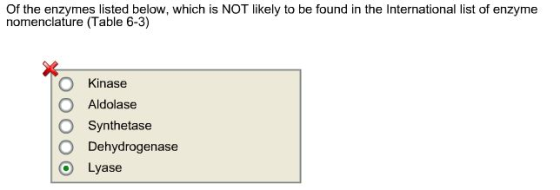 Of the enzymes listed below, which is NOT likely to be found in the International list of enzyme nomenclature (Table 6-3) O K