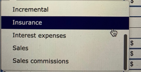 Incremental Insurance Interest expenses A Sales A Sales commissions A