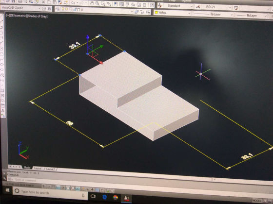 tandar ISO-25 ]Yellow ByLayer ˇ AutoCAD Classic I-ISE Isometric][Shades of Gray] Layout1 /Layout2/ Dimension text33.1 -Type a Type here to search