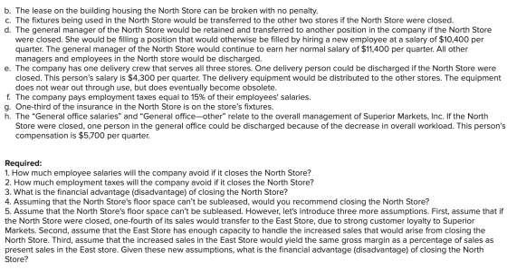 b. The lease on the building housing the North Store can be broken with no penalty. c. The fixtures being used in the North S