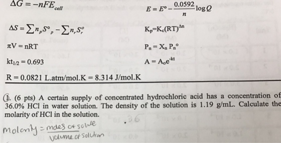 A certain supply of concentrated hydrochloric ac