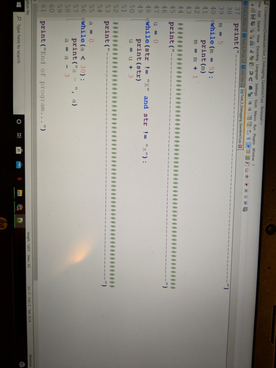 C:\Users\trin Downloads\Test 3 Debugging Question(1).py - Notepad++ File Edit Search View Encoding Language Settings Tools Ma