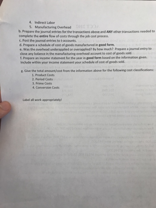 4. Indirect Labor 5. Manufacturing Overhead S01 b. Prepare the journal entries for the transactions above and ANY other trans
