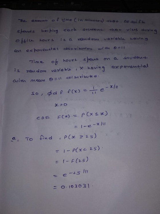 The @moo o f tim 66ics. hours is a road on, variab a, To find P(x 2 2 S) = 1-F (25)