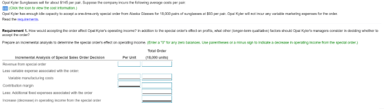 Opal Kyler Sunglasses sell for about $145 per pair. Suppose the company incurs the following average costs per pair 囲(Click t