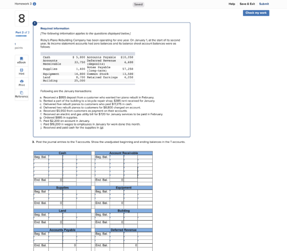 Homework 3 Saved Help Save & Exit Submit Check my work Part 2 of 2 Required information The following information applies to