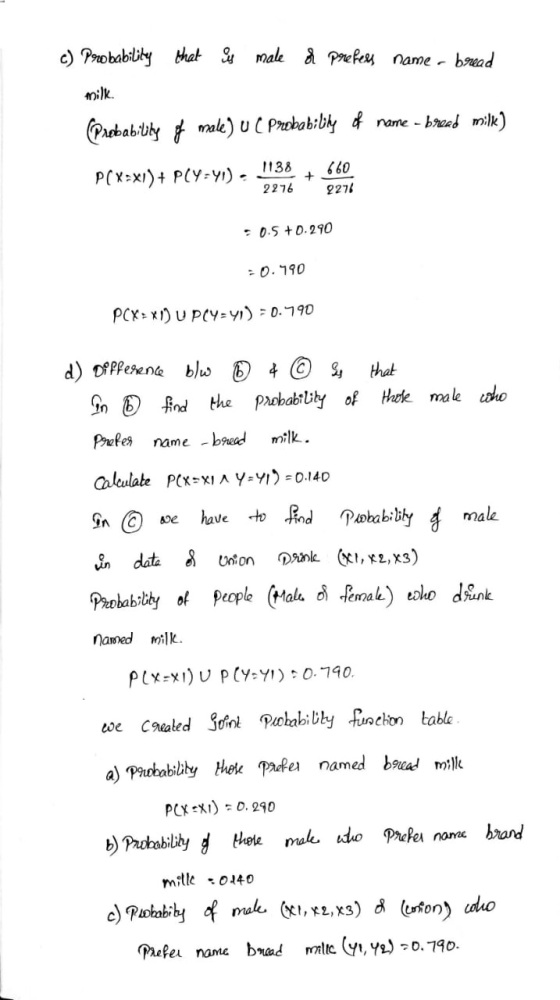 c) Probability that is male of prefers name a bread milk. (Probability of male) U ( Probability of name - breed milk) P(X=21)