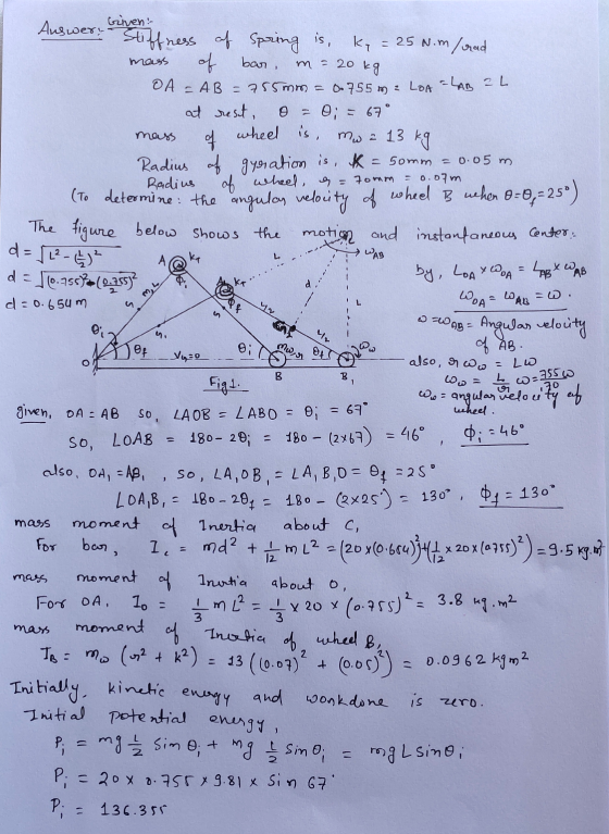 mass 0.755m= LOA -LAB 2L mass of . L d = {1²-E) d = $10.9567 (0:2557 KT WAB А m, 0 mun No=0 = LW B : دما 1 w = 755w wheel. A