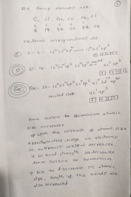 In Group elements are C, Si, Ge, sn, pb, fl 6 14 32 50 82 114 Electronic com pigurations alle c-6- 15 28 28 15 252p² So- 14