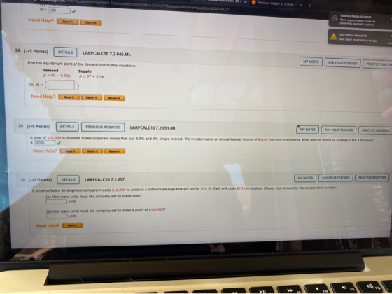Assignment Responsacdep-2404371182783_21 + R-423 Need Help? 28. [-/5 Points DETAILS LARPCALC10 7.2.046.ML MY NOTES ASK YOUR T