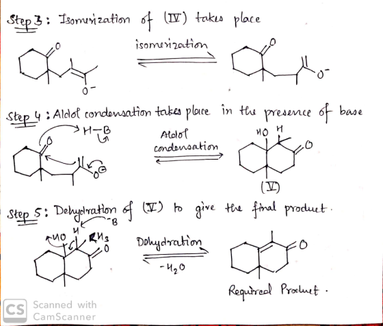 Step 3 : Isomerization of (IV) takes place l as hansisation are Step 4: Alcol condensation takes place in the presence of bas