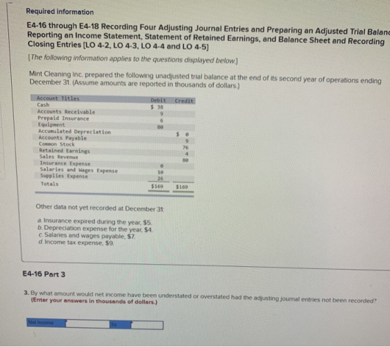 Required information E4-16 through E4-18 Recording Four Adjusting Journal Entries and Preparing an Adjusted Trial Balanc Repo