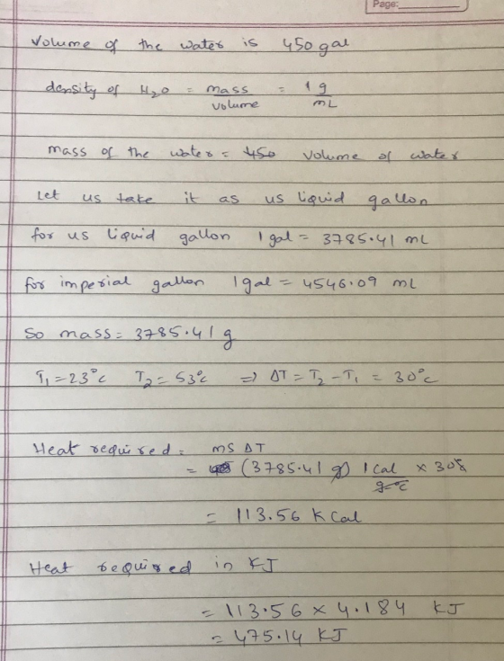 Page: Volume of the water is 450 gal. density of Ho & mass volume ML mass of the water. 450 volume of water Let us take it as