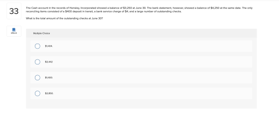 33 The Cash account in the records of Hensley, Incorporated showed a balance of $3,250 at June 30. The bank statement, howeve
