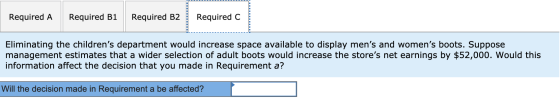 Required A Required B1 Required B2, Required C Eliminating the childrens department would increase space available to displa