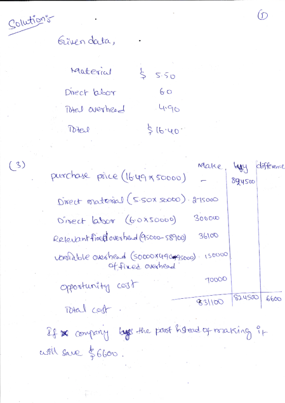 solutions Given data, Material 5.50 Direct labor Total overheed .4.90 Total $16.40 Маке, щЧ difference purchase price (164985