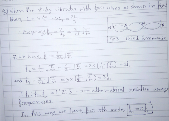 ー )When the slinky v briates with, b 7 nodes as shown n tiz3 3 equen にh席 eWave 12Smathe matical elotion amo 知egeneies In this wny we have fol nth mad
