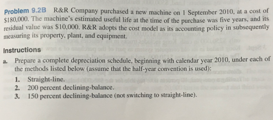 Droblem 9.2B R&R Company purchased a new machine on 1 September 2010, at a cost of $180.000. The machines estimated useful l