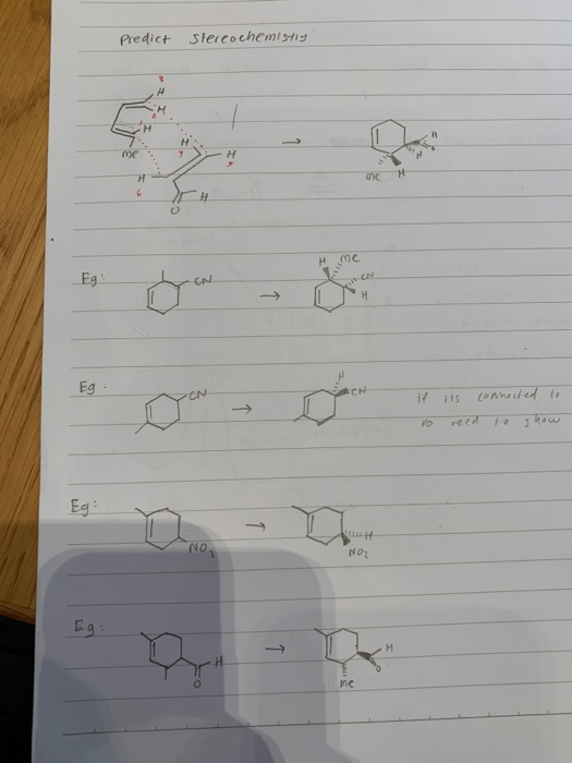 Predict stercochemistry me if no its connected to need to show Eg H NO2