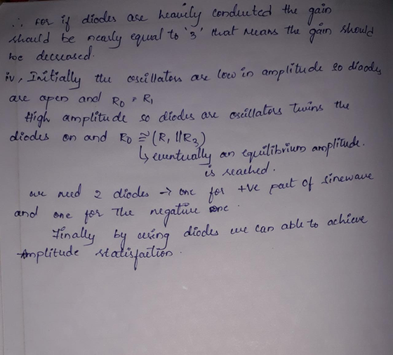 hauld be nealy equal to 3 teat Nears th ur shou oc decinse te eut lialew aru lee in amptitued to dool fingh amplitude so diedes au osllatis twins tue diodes on and Ro (R, tr.2 ain of senewaue ano ane fer The negatae ene Amplitude tatisfailten in a ら oeleng diodles we can abl to achicve