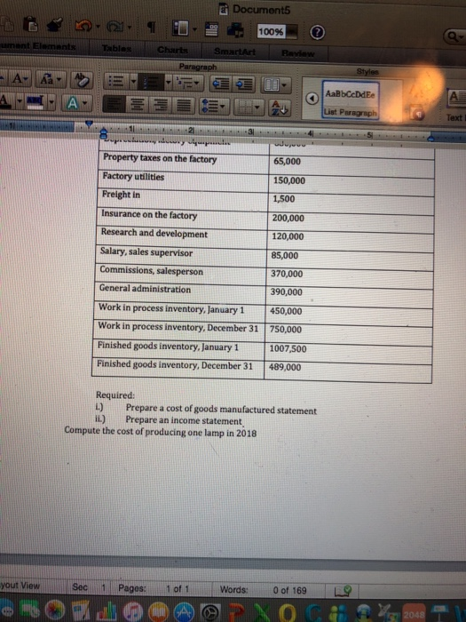 0 : Tables 10 Charts Documents 100% ants JA- RE- - A AalbCcDdEe Property taxes on the factory 65,000 150,000 Factory utilitie