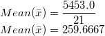 5453.0 Mean() = Mean() = 259.6667