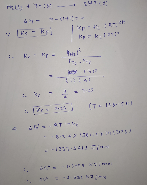 H₂(g) + Iz (g) - ZHI (I) on 2 .: [Kc = kpl (1+1)=0 1 kp=ke (RT) AN kp=ke CRT) i. Kea kp = PHI)² PI . PH2 (3)2 (1) (4) . Ke =