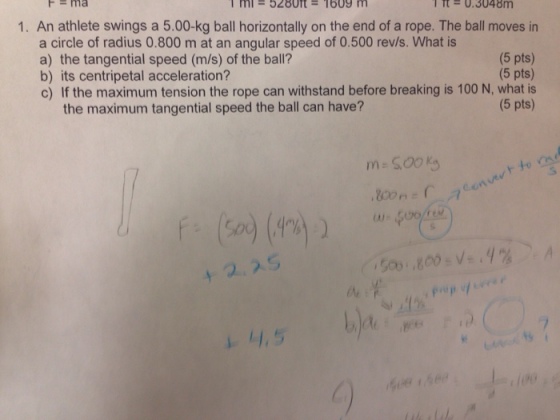 Image for 1. An athlete swings a 5.00-kg ball horizontally on the end of a rope. The ball moves in a circle of radius 0.