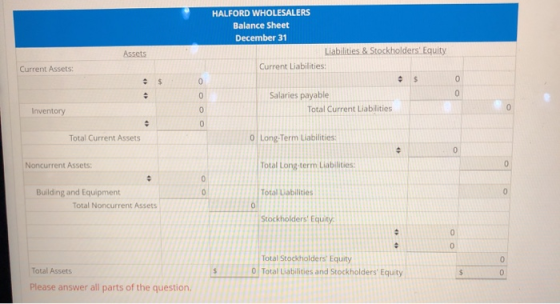 HALFORD WHOLESALERS Balance Sheet December 31 Liabilities & Stockholders Equity Current Liabilities: Assets Current Assets S