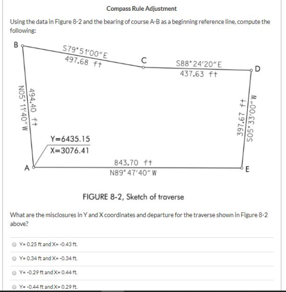 Compass Rule Adjustment Using the data in Figure 8-2 and the bearing of course A-B as a beginning reference line, compute the