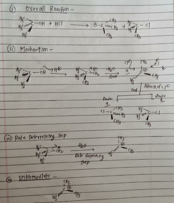 O overall Reaction - -OH + HUU Lih (11) Mechanism - H3 Jel HHO acts 070> Attack of clo a Route Roule 3 HSH -CHUmt3 1 Rate Det
