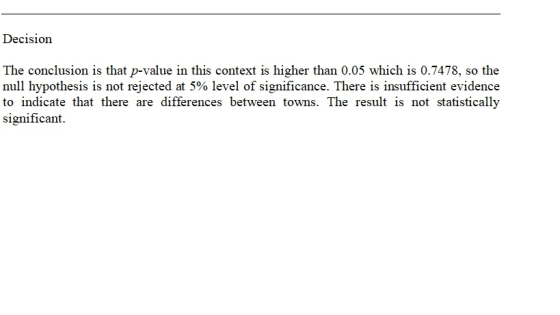 Decision The conclusion is that p-value in this context is higher than 0.05 which is 0.7478, so the null hypothesis is not re