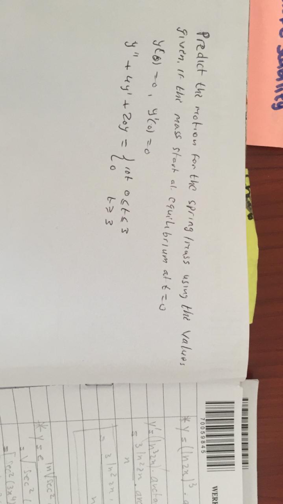 WERE 700 5 9 8 45 Predict the motion for the spring frass using the values given, it the mass start al equilibrium atteo Y66)