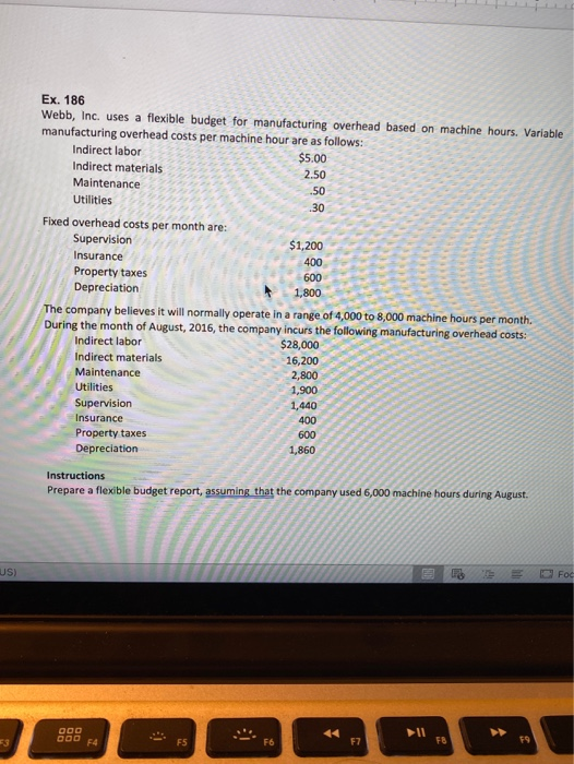 Ex. 186 Webb, Inc. uses a flexible budget for manufacturing overhead based on machine hours. Variable manufacturing overhead