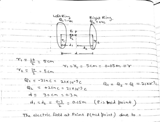 Lefl Rin Right Rins Er p 165cm 2. 2. 2 d ะ 30.cm : o.3m di = dz二013 : o.ism (Ps frid point.) 2. The electric field at Point PU pont) dme to