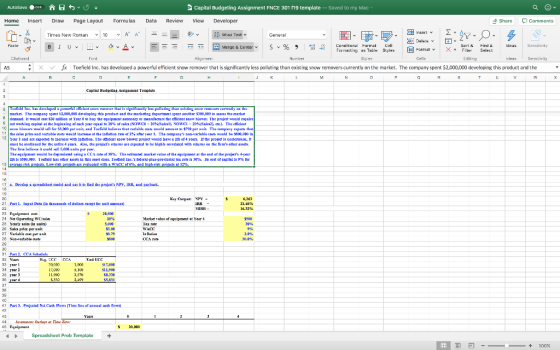 AutoSave $ u- Capital Budgeting Assignment FNCE 301 119 template-Saved to my Mac Home Insert Draw Page Layout Formulas Data R