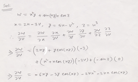 Sol: W xy + sin(ny)+ easz х = 24 – 3V, 7 – би – у 2 — 2. и ze 27 dw DW me ке t me Ее. + ие Du he ne one ие 2 au = (2xy 2х2 +