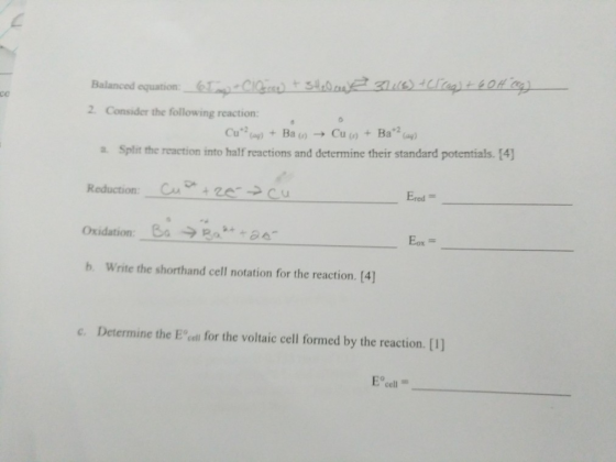 ce 2 Consider the following reaction a Split the reaction into half reactions and determine their standard potentials. 14] Re