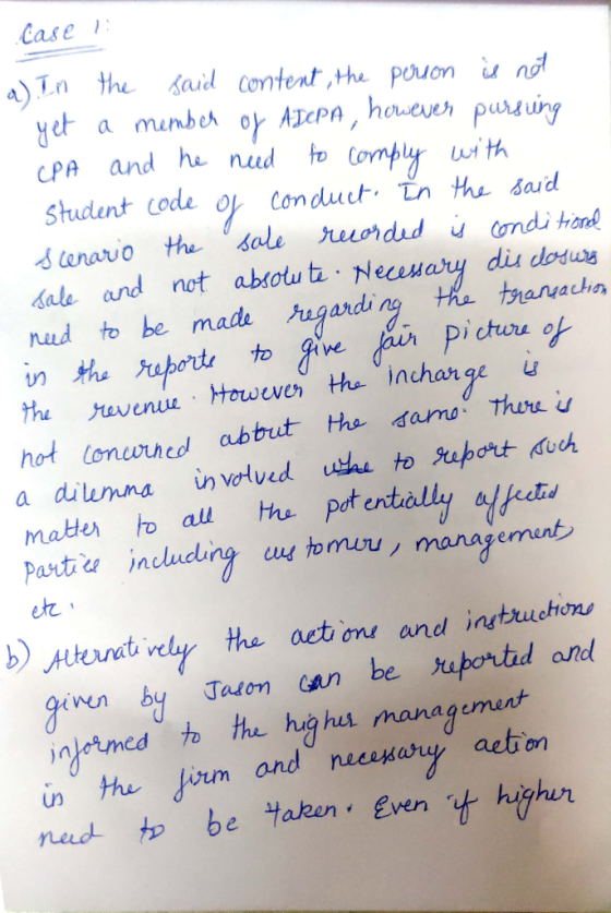 Case a) Tn the said content the pouon no CPA and nud to Comply wi t Shudent code ocondu. Ln thi sau dtanavo the sole wordd (ondi hond sale and not abiou tz Necwary dis dotus nud to be made ugad benachの 杭.tabor t to give the revenuz erth incharge u at a inudirg ue onuu, monagemut etz the aet onu and ine wen by Tason can be juportid and njetmed to the highus managemunt