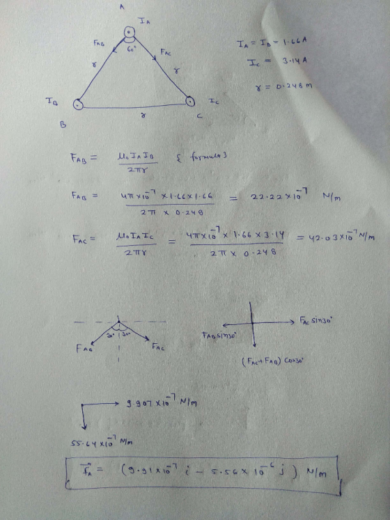 IA FAB TA = 1 = -66A Go Fac Ic = 3.14 A 8 = 0.248 m To Ic 8 B FAB= Mo IIB { formula 2.TTY FAB = UTXI0 XI.66X1.66 22.22x107 Nm