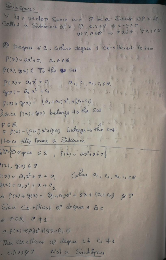 Subspace: ves a vector Space and so be a subset of rês called a Subspace of vis 2,465 +YES XES, CGR - CRES VRYES a -75 set De