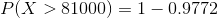 P( X > 81000) = 1 - 0.9772