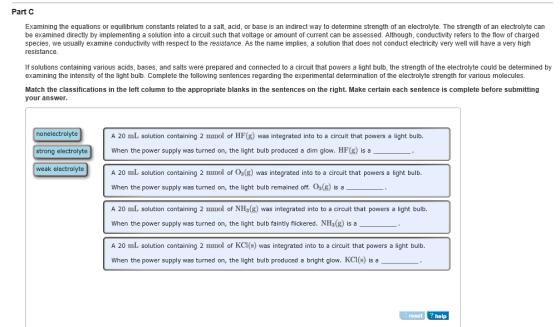 Image for Examining the equations or equilibrium constants related to a salt, acid, or base is an indirect way to determ