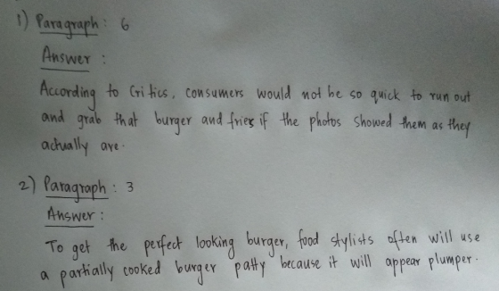 fara qraph Answer According to Gri hus, consumers would wot he so qik to un out acually ave P 3 ard urerplle, Shoued t a the oWe aragroph Angwer: To get he pefe looking bureger, od syiewill use btcause it will appear plumper