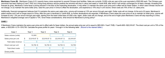 Manitowoc Crane (B). Manitowoc Crane (U.S.) exports heavy crane equipment to several Chinese dock facilities. Sales are curre
