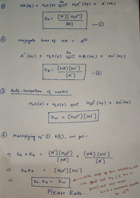 HA (99.) + H20 (e) kao Hoot (aq.) + À Lar.) Ika= [A] [ H30+) [HA -0 6 conjugate base of HA = AO Á (as) + H₂0 (1) HA (aq) + ot